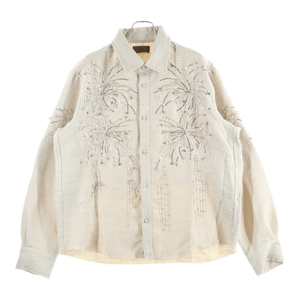 BIRTH OF ROYAL CHILD(バースオブロイヤルチャイルド) Fireworks Shirt パール スパンコール装飾 長袖シャツ ベージュ