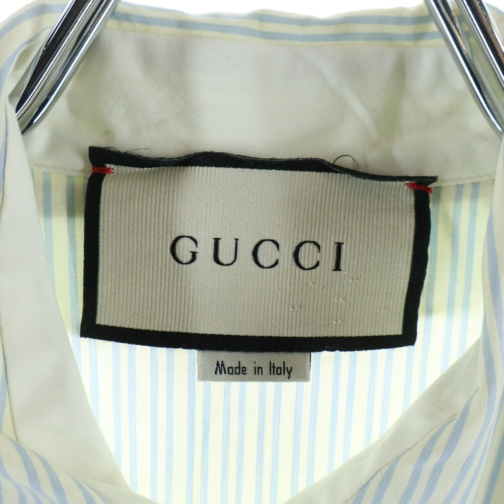 GUCCI(グッチ) Flower Embroidery Shirt ストライプ 花柄刺繍 長袖シャツ ブラウス ブルー レディース 497747 Z310F
