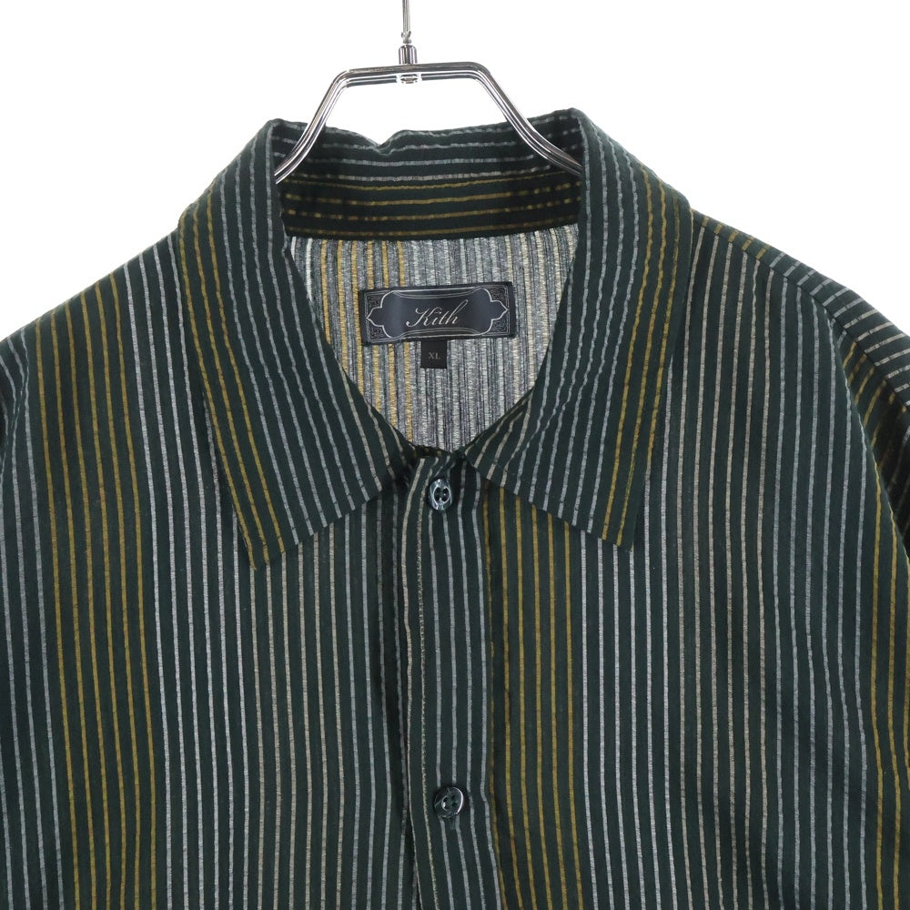 KITH(キス) ロゴ刺繍 ストライプデザイン 半袖シャツ グリーン