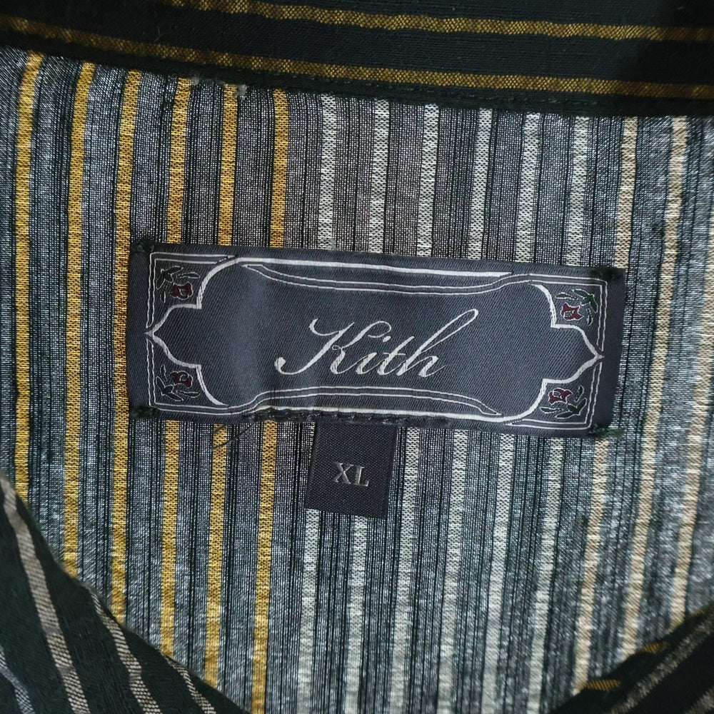 KITH(キス) ロゴ刺繍 ストライプデザイン 半袖シャツ グリーン