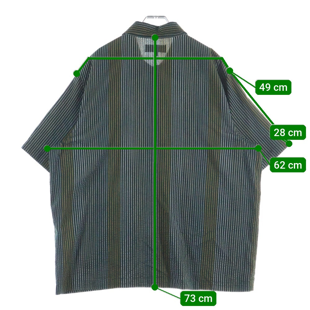 KITH(キス) ロゴ刺繍 ストライプデザイン 半袖シャツ グリーン