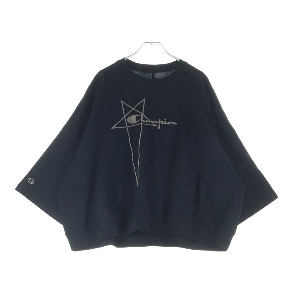 Rick Owens(リックオウエンス) ×Champion TOMMY T CROPPED チャンピオン ロゴ刺繍 トミー クロップド半袖Tシャツ ブラック CM01D9404-CHJER