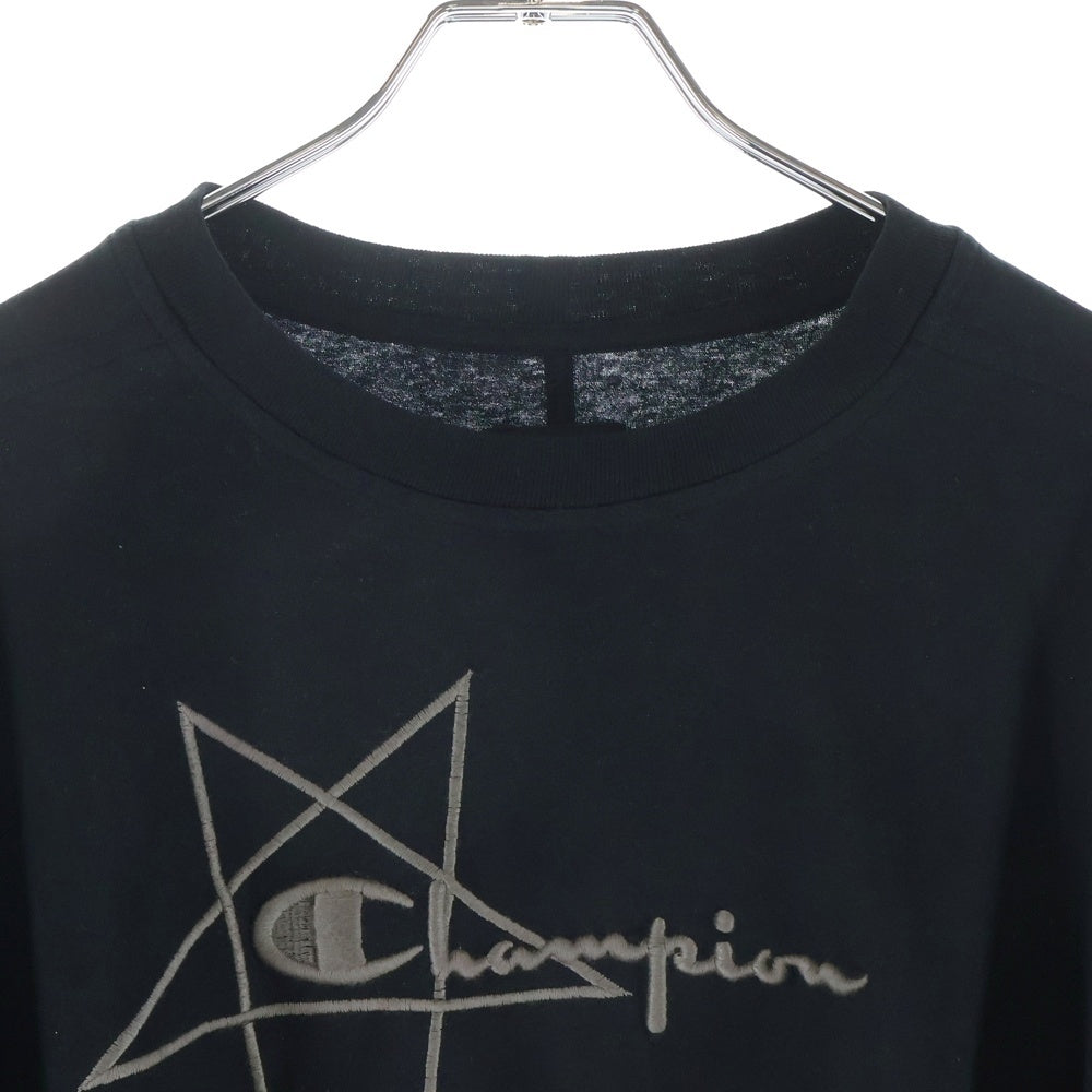 Rick Owens(リックオウエンス) ×Champion TOMMY T CROPPED チャンピオン ロゴ刺繍 トミー クロップド半袖Tシャツ ブラック CM01D9404-CHJER