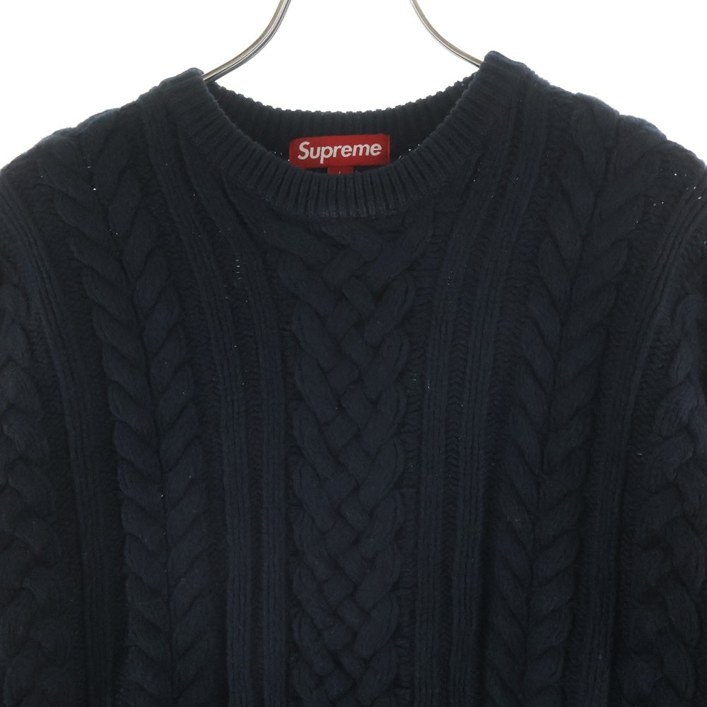 SUPREME(シュプリーム) 23AW Applique Cable Knit Sweater アップリケ クルーネック ケーブルニットセーター ブラック