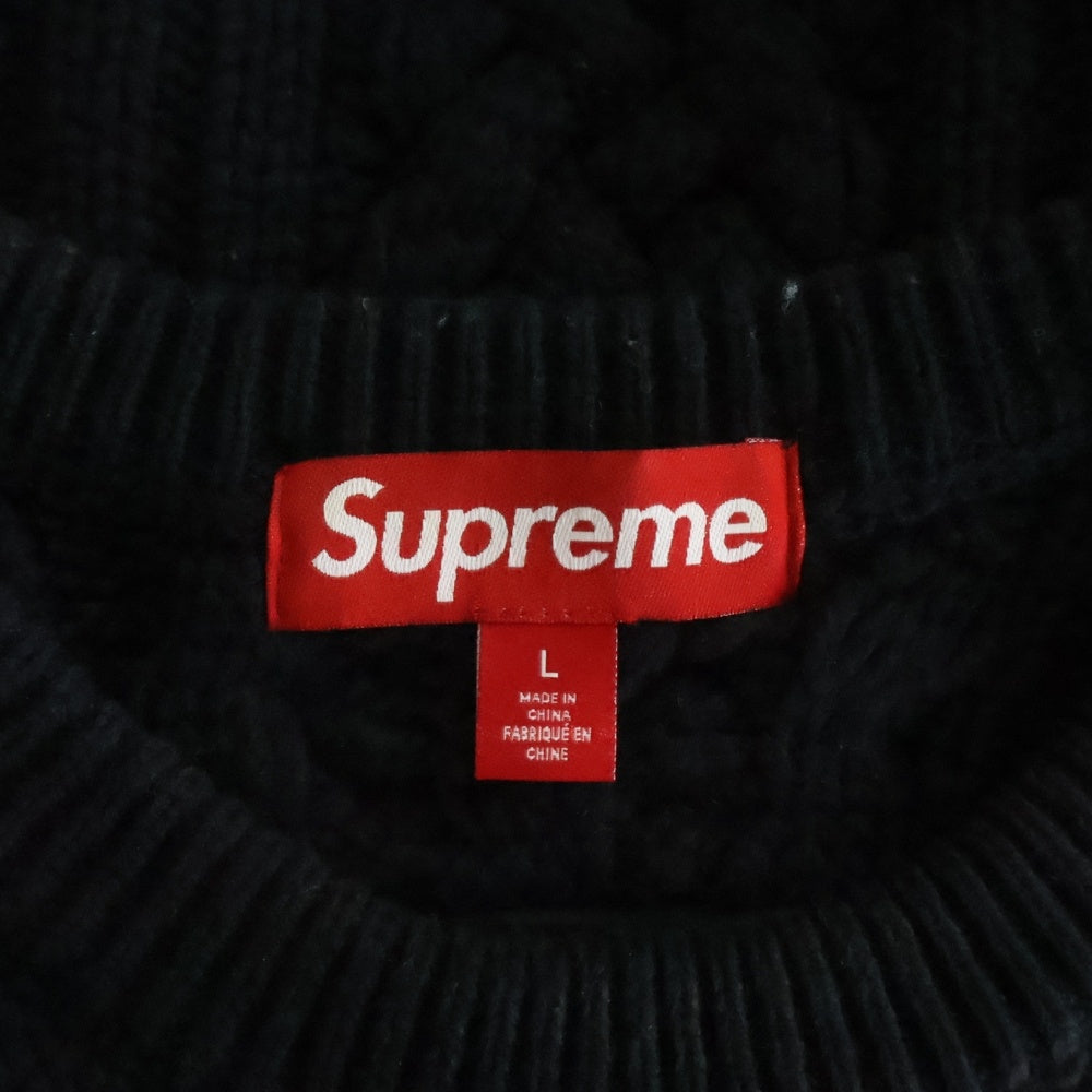 SUPREME(シュプリーム) 23AW Applique Cable Knit Sweater アップリケ クルーネック ケーブルニットセーター ブラック