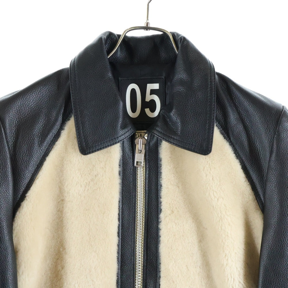 Liugoo Leathers(リューグーレザーズ) グリズリージャケット ボア切り換え レザージャケット ジップアップブルゾン ブラック CW24MX-1