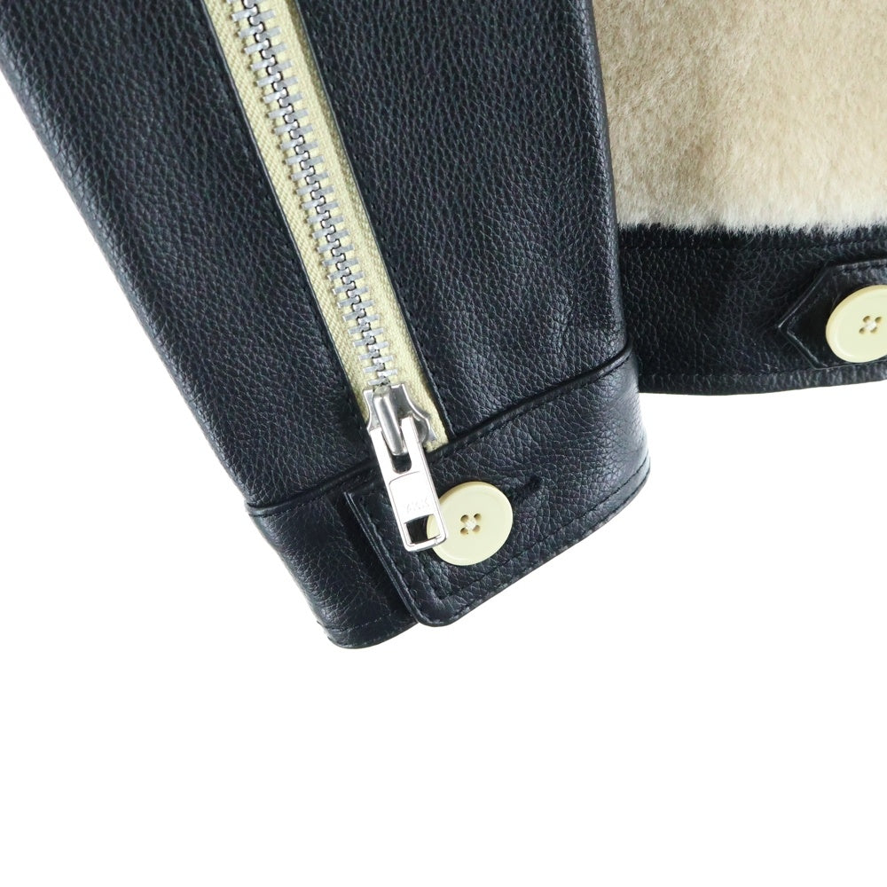 Liugoo Leathers(リューグーレザーズ) グリズリージャケット ボア切り換え レザージャケット ジップアップブルゾン ブラック CW24MX-1