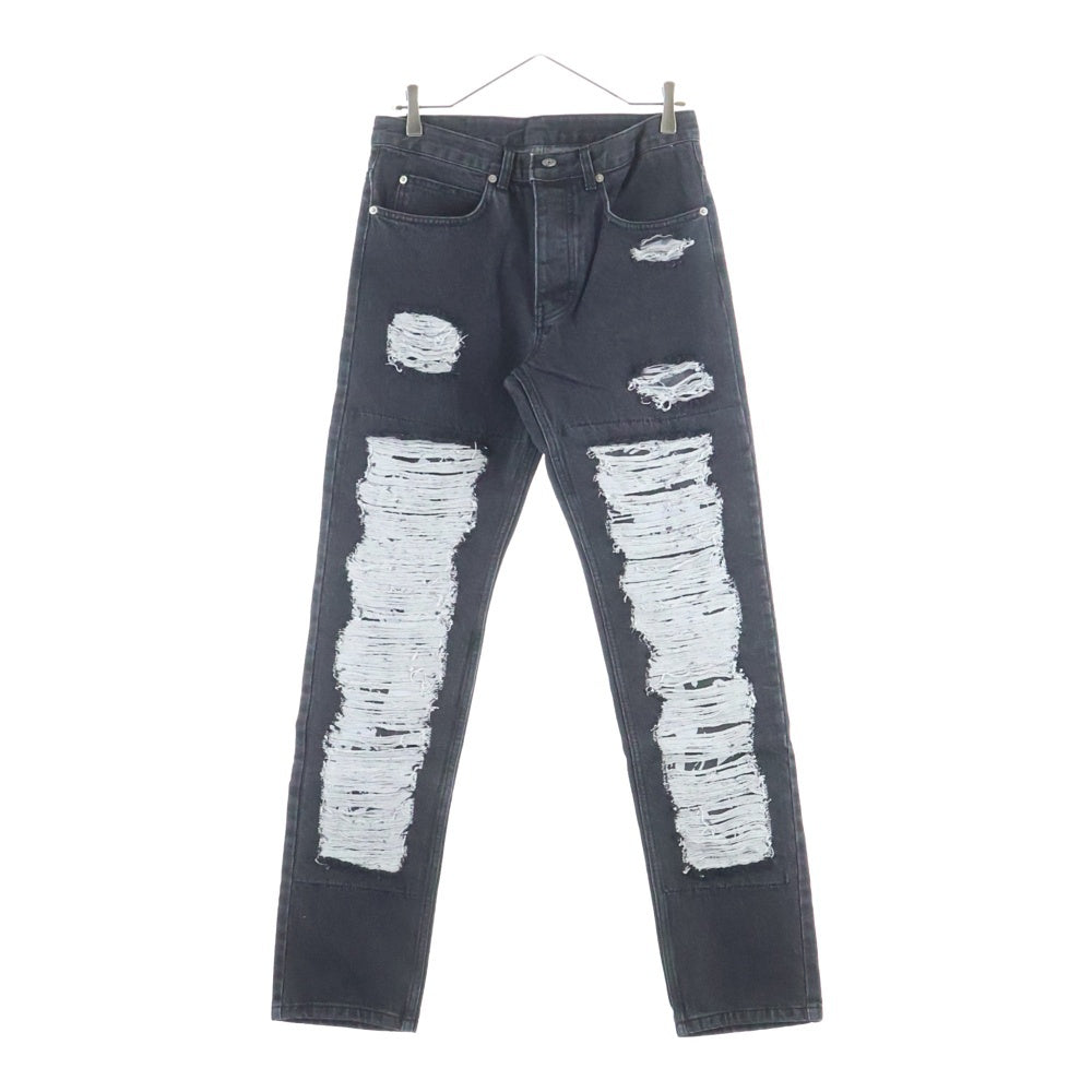 LIBERE(リベーレ) ダメージ加工 ストレートデニムパンツ ジーンズ ブラック