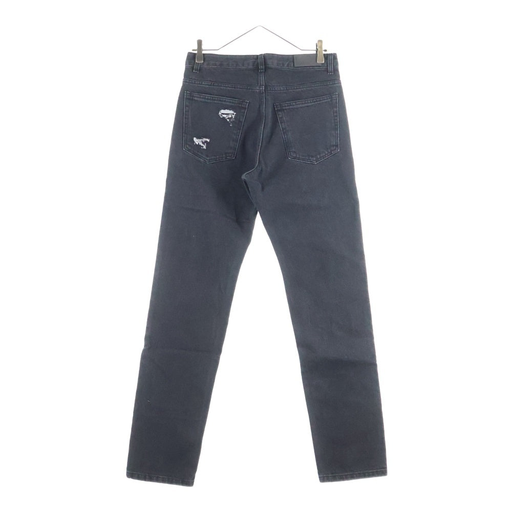 LIBERE(リベーレ) ダメージ加工 ストレートデニムパンツ ジーンズ ブラック