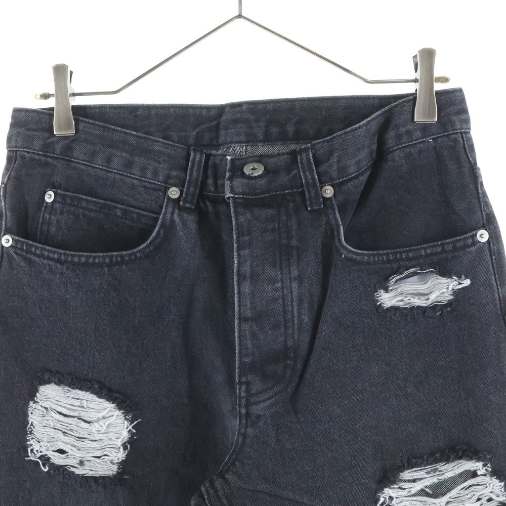 LIBERE(リベーレ) ダメージ加工 ストレートデニムパンツ ジーンズ ブラック