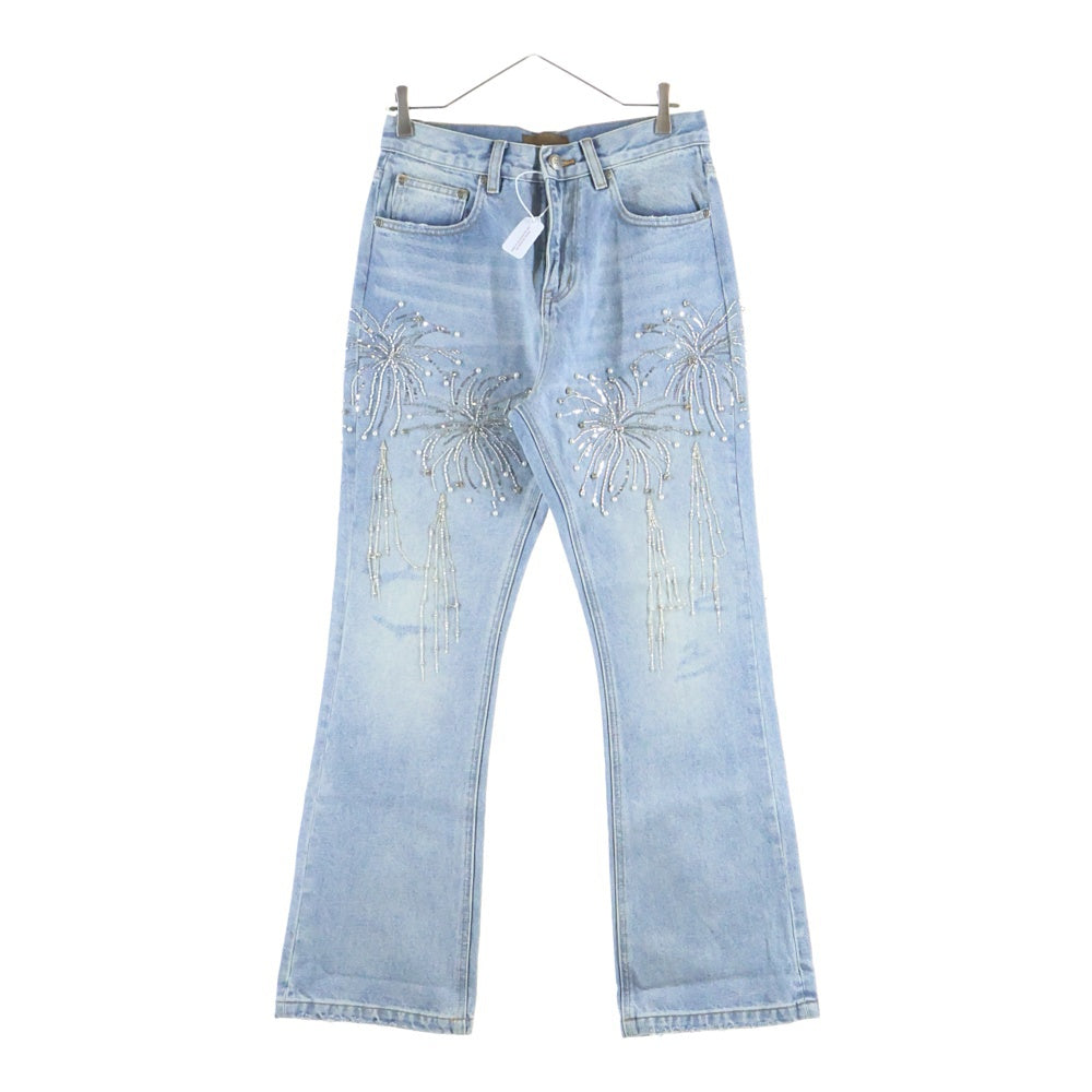 BIRTH OF ROYAL CHILD(バースオブロイヤルチャイルド) Fireworks Washed Denim スパンコール装飾 フレアデニムパンツ インディゴ