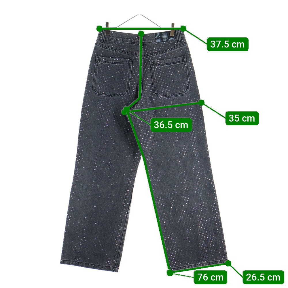 BIRTH OF ROYAL CHILD(バースオブロイヤルチャイルド) 20K Diamond Stellar Jeans ラインストーン装飾 デニムパンツ グレー