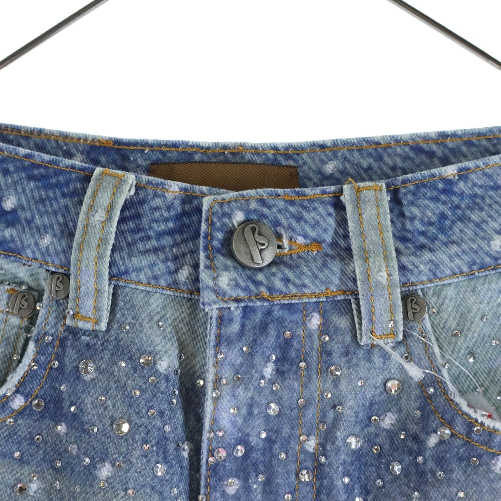 BIRTH OF ROYAL CHILD(バースオブロイヤルチャイルド) 3D Printing Washed 20k Swarovski Diamond Boro Jeans ラインストーン装飾 ウォッシュド加工 デニムパンツ インディゴ