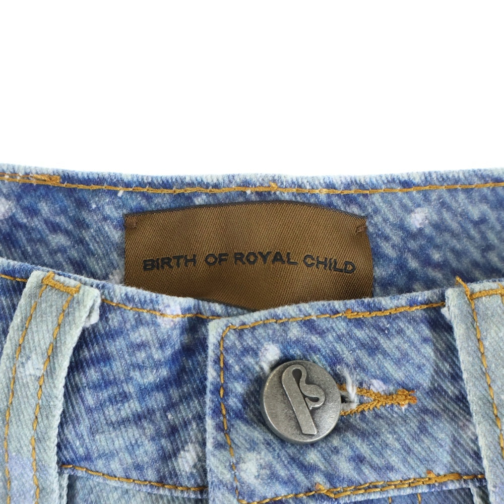 BIRTH OF ROYAL CHILD(バースオブロイヤルチャイルド) 3D Printing Washed 20k Swarovski Diamond Boro Jeans ラインストーン装飾 ウォッシュド加工 デニムパンツ インディゴ