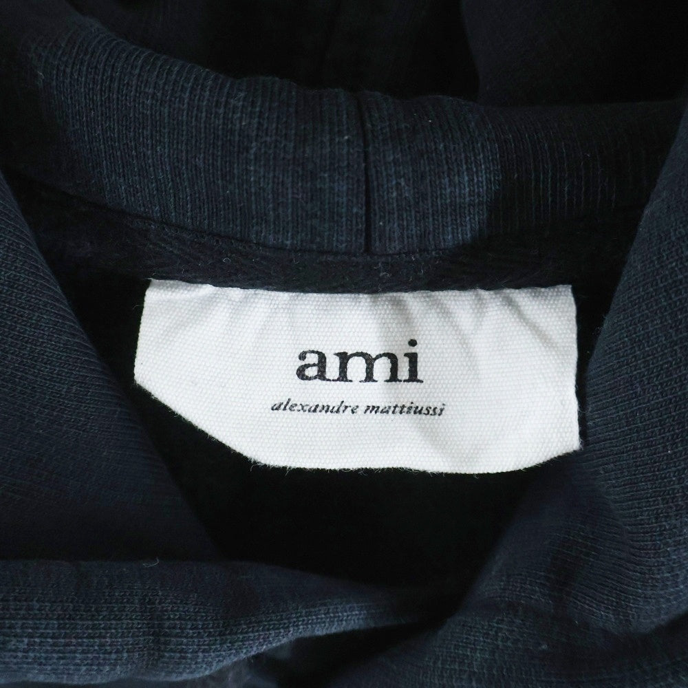 AMI Alexandre Mattiussi(アミアレクサンドルマテュッシ) Hoodie ハートロゴ刺繍 プルオーバースウェットパーカー フーディー ブラック BFHJ008.730