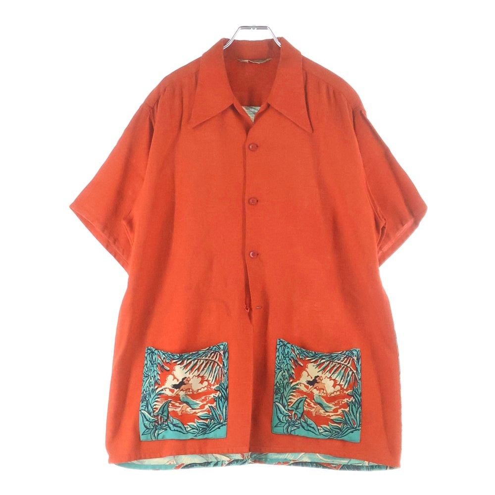 VINTAGE(ヴィンテージ) 50S Art Vogue Hula Girl Back Panel Hawaiian Shirt フラガール バックプリントホップサックアロハシャツ レッド