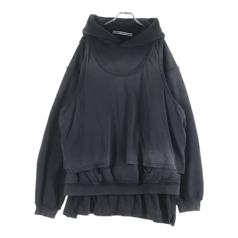 ALEXANDER WANG(アレキサンダーワン) Distressed Hoodie レイヤード ダメージ加工 プルオーバースウェットパーカー フーディー グレー UCC4241718