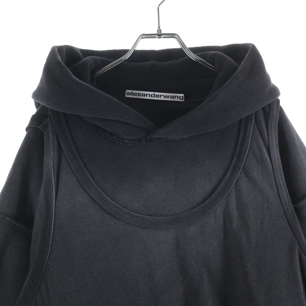 ALEXANDER WANG(アレキサンダーワン) Distressed Hoodie レイヤード ダメージ加工 プルオーバースウェットパーカー フーディー グレー UCC4241718