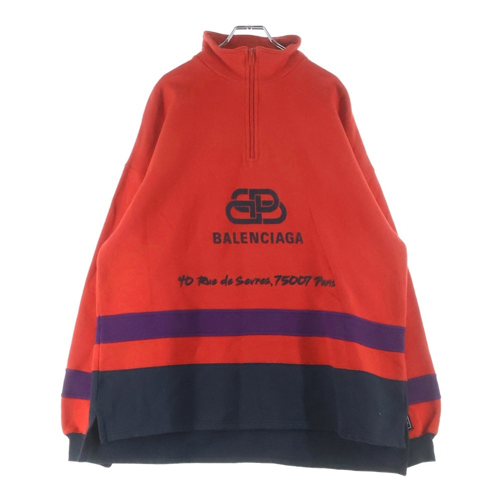 BALENCIAGA(バレンシアガ) 19AW Rive Gauche Half Zip Sweatshirt ハーフジップ ハイネックスウェットトレーナー レッド 583138 TFV39