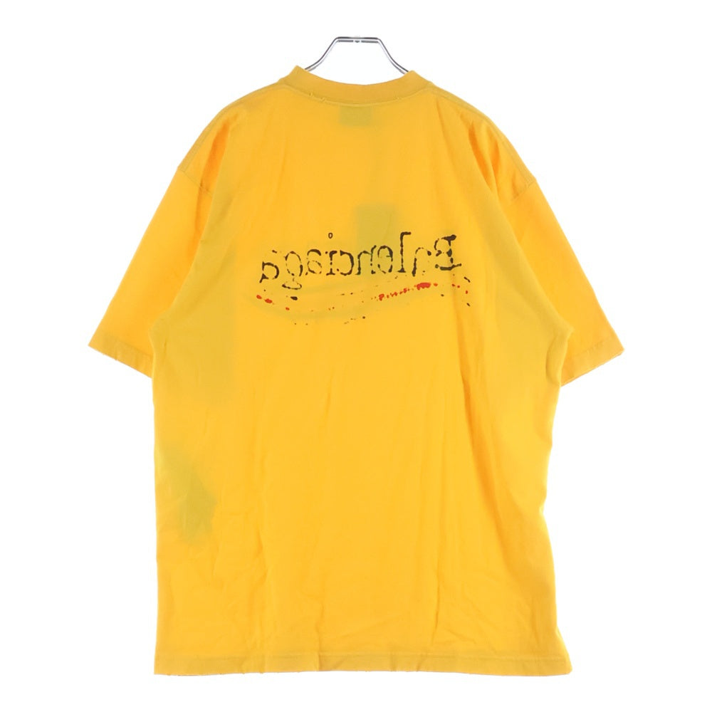 BALENCIAGA(バレンシアガ) 22AW Handwritten Campaign Logo T-Shirt 手書きキャンペーンロゴ ダメージ加工半袖Tシャツ イエロー 641675 TNVE7