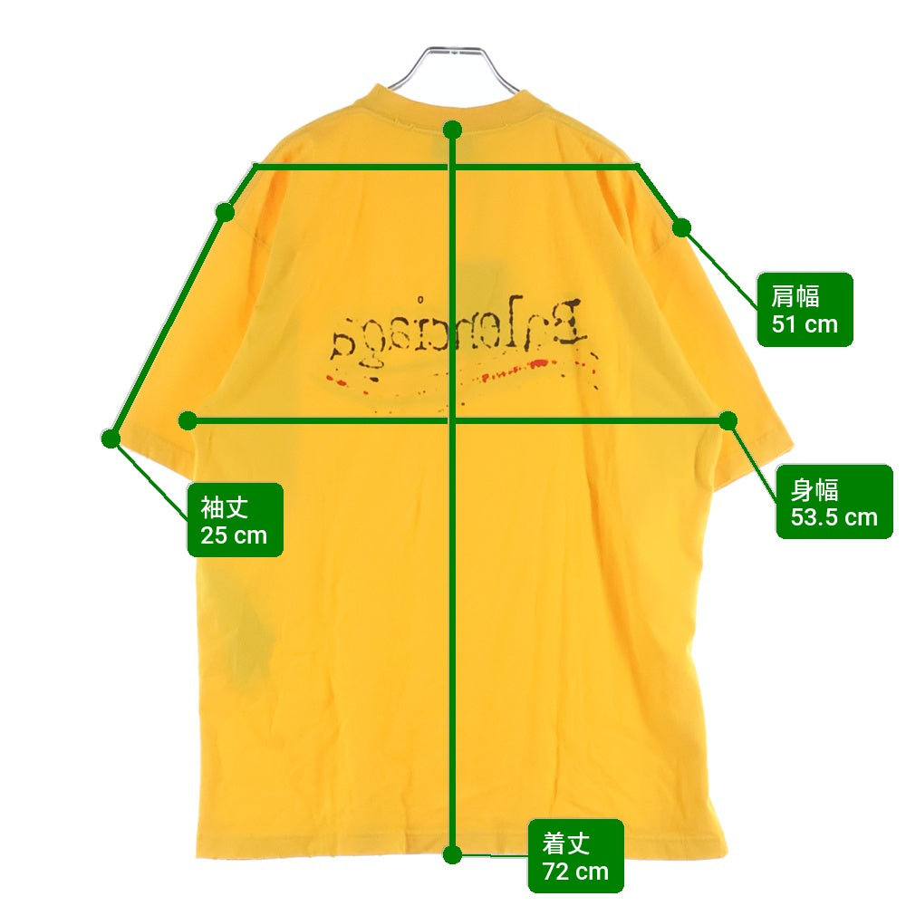 BALENCIAGA(バレンシアガ) 22AW Handwritten Campaign Logo T-Shirt 手書きキャンペーンロゴ ダメージ加工半袖Tシャツ イエロー 641675 TNVE7