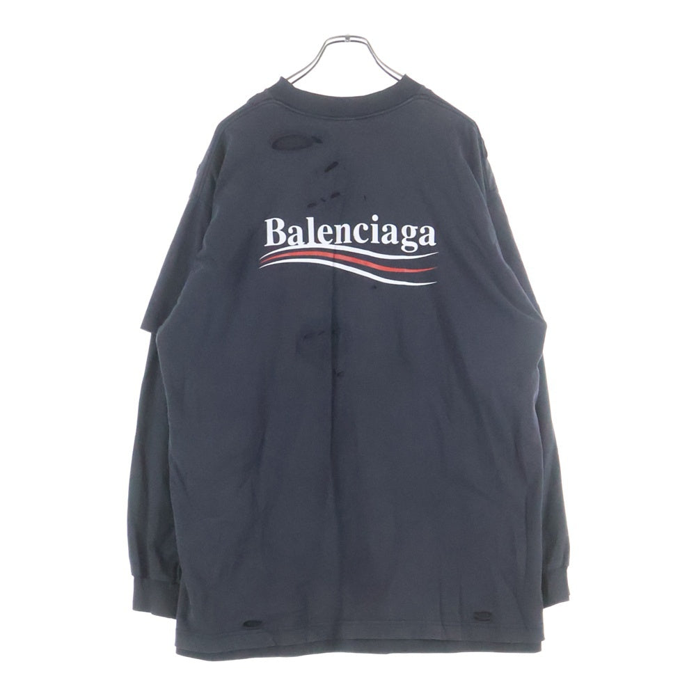 BALENCIAGA(バレンシアガ) 25SS Layered Crash Campaign Logo L/S T-Shirt レイヤード クラッシュ ダメージ加工 キャンペーンロゴ長袖Tシャツ ブラック 818555 TRVK8