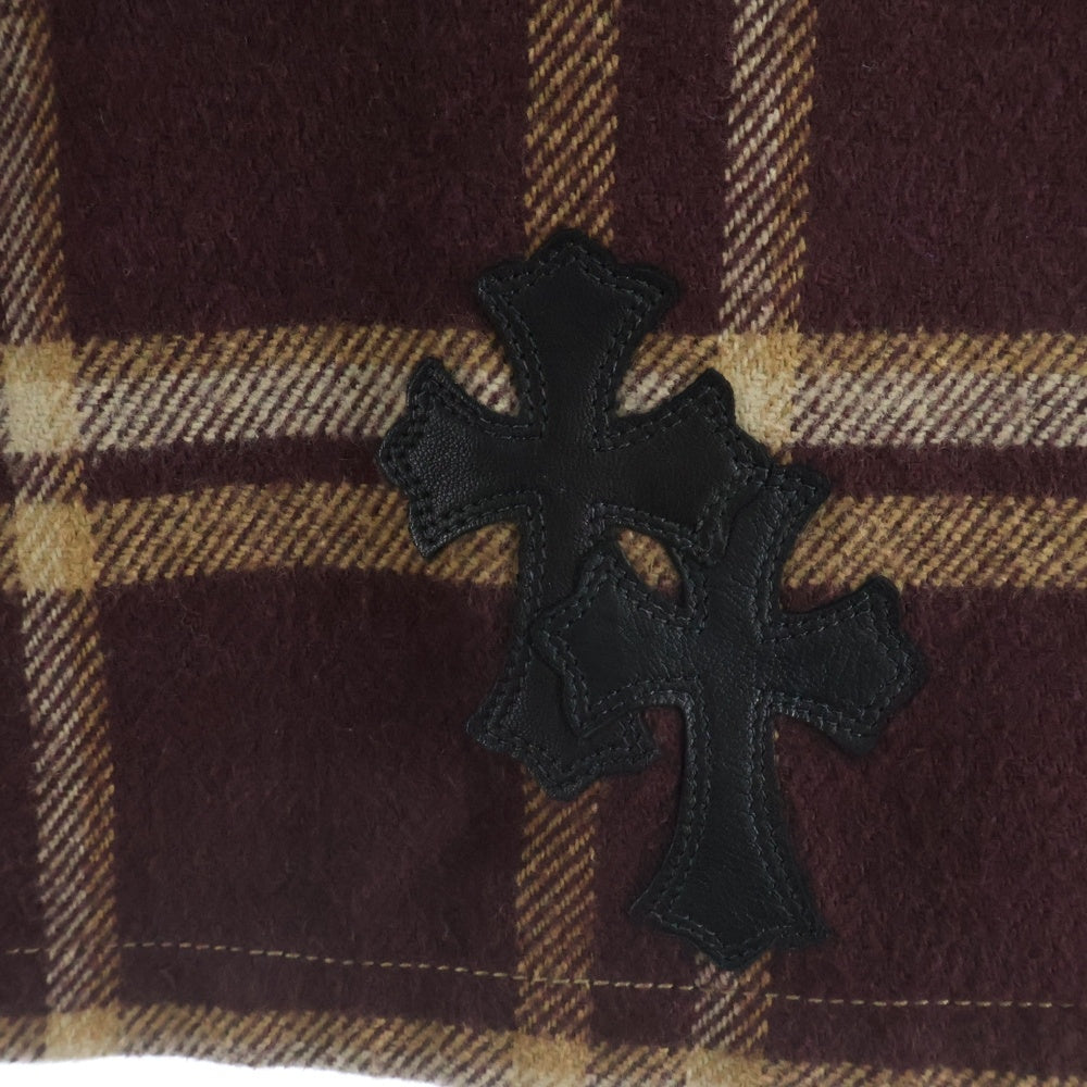 CHROME HEARTS(クロムハーツ) WORK DOG クロスパッチ付き 長袖チェックシャツ ネルシャツ ブラウン