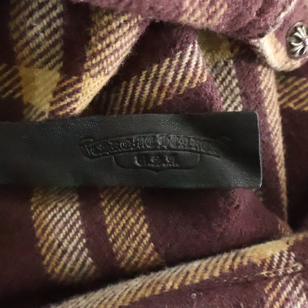 CHROME HEARTS(クロムハーツ) WORK DOG クロスパッチ付き 長袖チェックシャツ ネルシャツ ブラウン