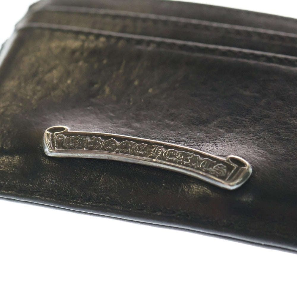 CHROME HEARTS(クロムハーツ) DOUBLE SIDE スクロールラベル レザーカードケース 定期入れ ブラック