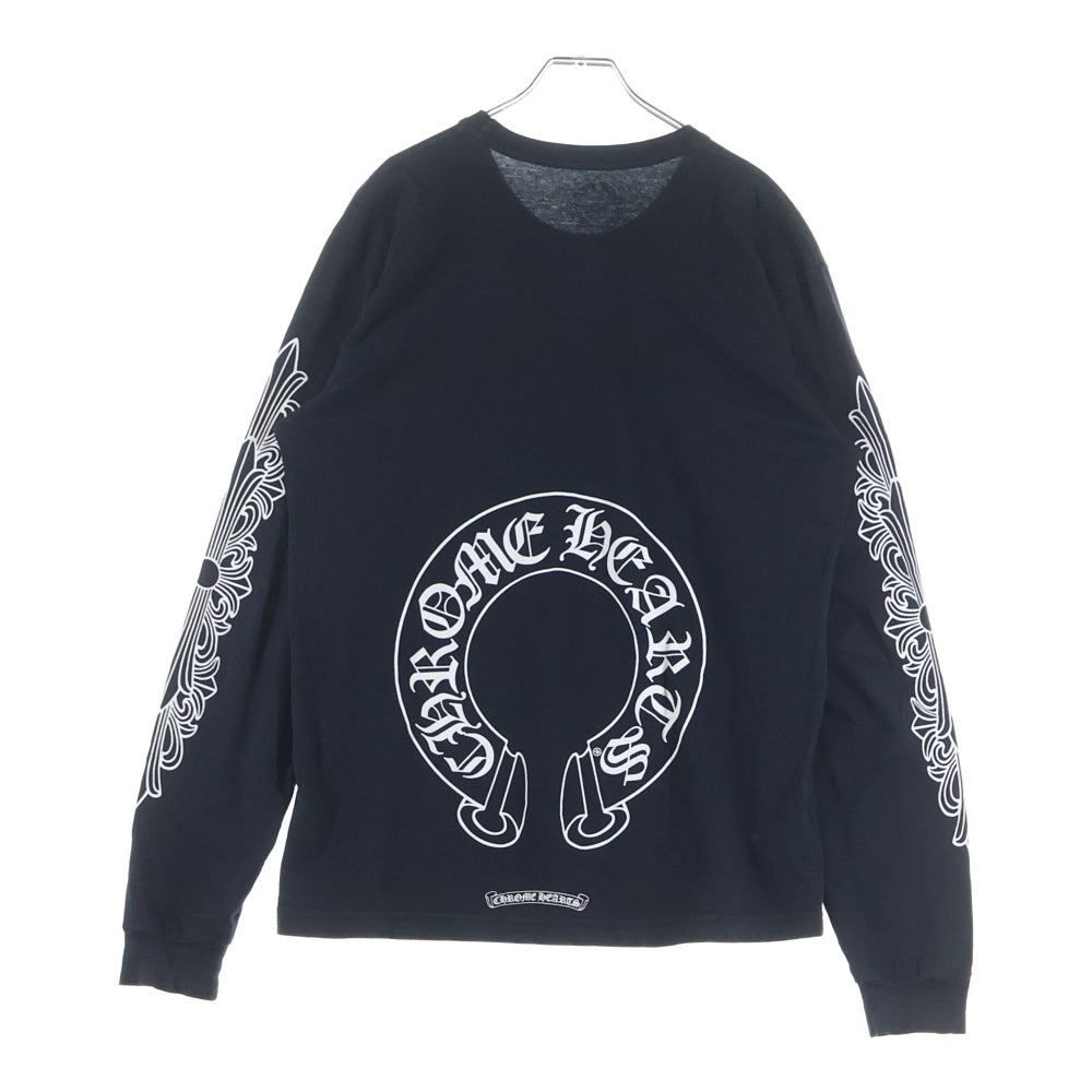 CHROME HEARTS(クロムハーツ) FLRL CRS HORSESHOE L/S バックホースシュー 袖フローラル ロングスリーブカットソー 長袖Tシャツ ブラック