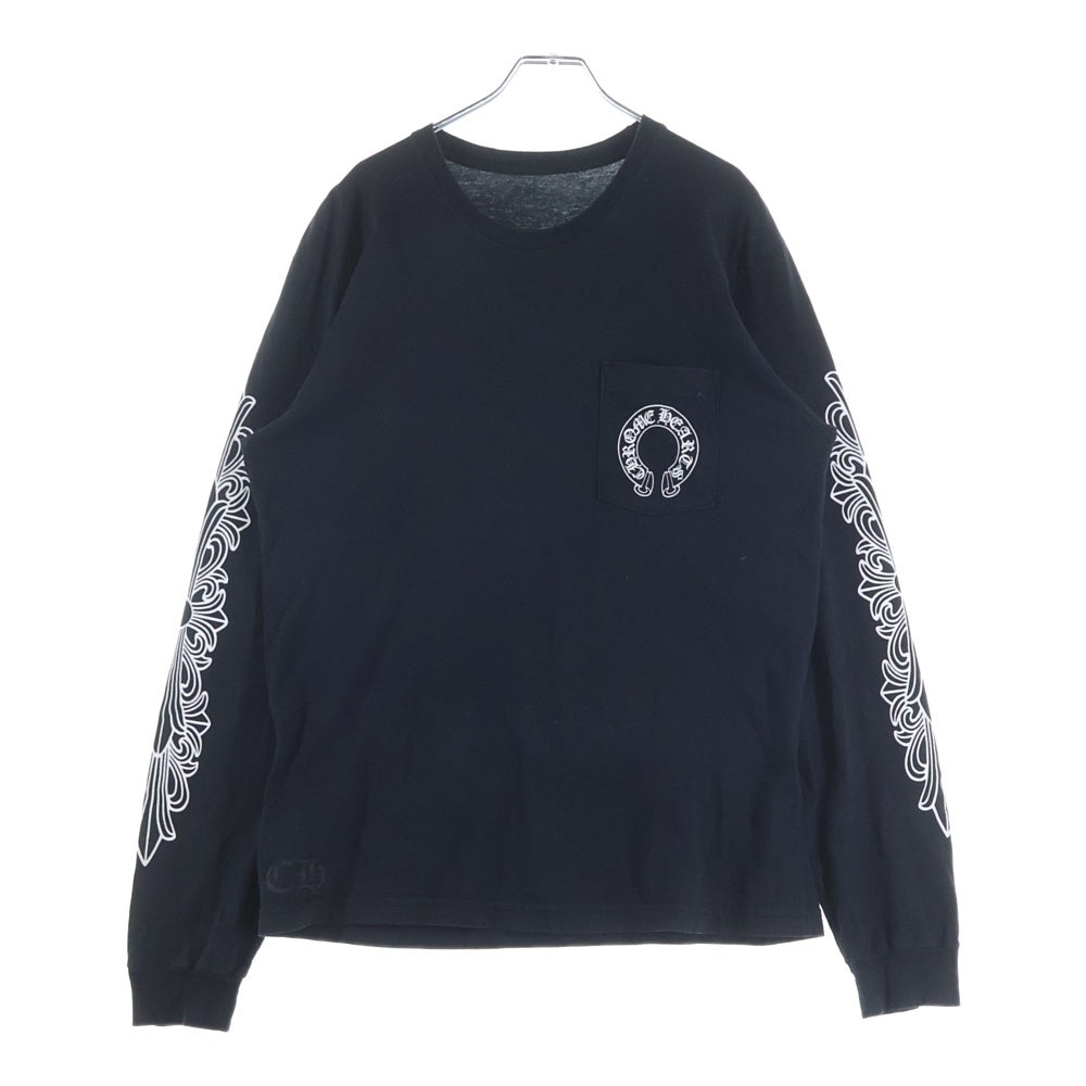 CHROME HEARTS(クロムハーツ) FLRL CRS HORSESHOE L/S バックホースシュー 袖フローラル ロングスリーブカットソー 長袖Tシャツ ブラック