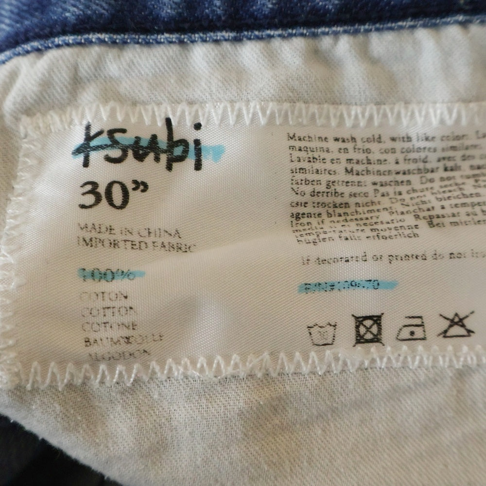 KSUBI(スビ) ボタンフライ ダメージ加工 スキニーデニムパンツ インディゴ