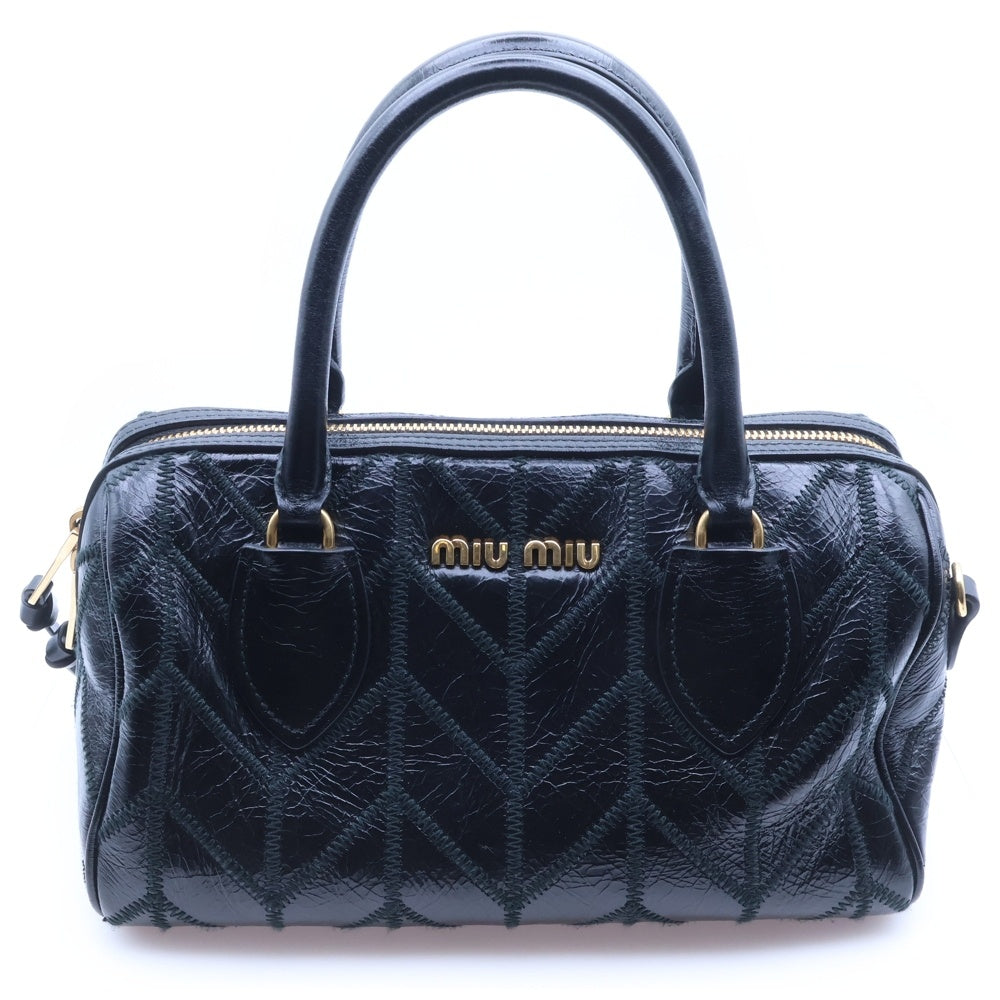 miumiu(ミュウミュウ) VIT. SHINE PATCH パッチワーク シャイニーレザーハンドバッグ ショルダーバッグ ブラック 5BB080 レディース