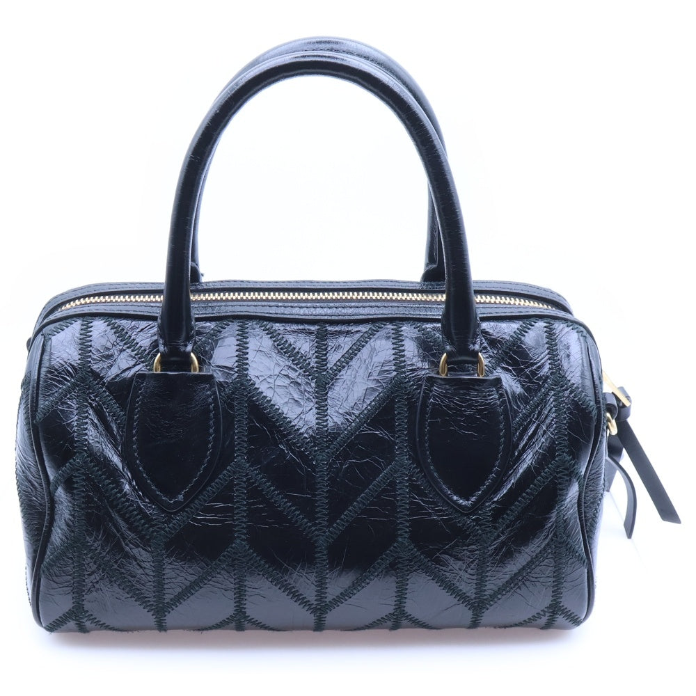 miumiu(ミュウミュウ) VIT. SHINE PATCH パッチワーク シャイニーレザーハンドバッグ ショルダーバッグ ブラック 5BB080 レディース