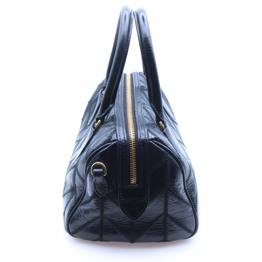 miumiu(ミュウミュウ) VIT. SHINE PATCH パッチワーク シャイニーレザーハンドバッグ ショルダーバッグ ブラック 5BB080 レディース