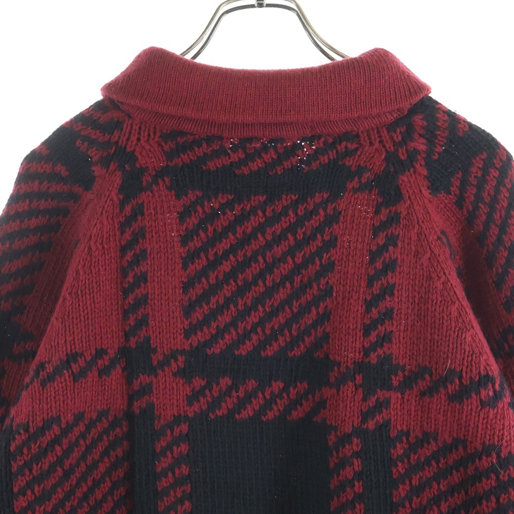 TOMMY HILFIGER(トミーヒルフィガー) チェック柄 レザー エルボーパッチ カウチンセーター レッド