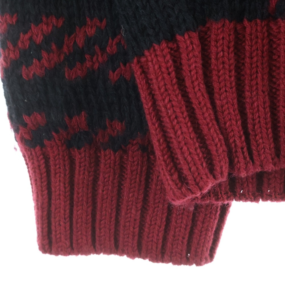 TOMMY HILFIGER(トミーヒルフィガー) チェック柄 レザー エルボーパッチ カウチンセーター レッド