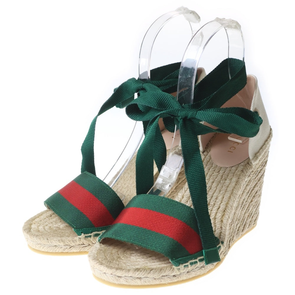 GUCCI(グッチ) トリコロール ウェッジソール エスパドリーユ サンダル レディース ベージュ/グリーン 525728