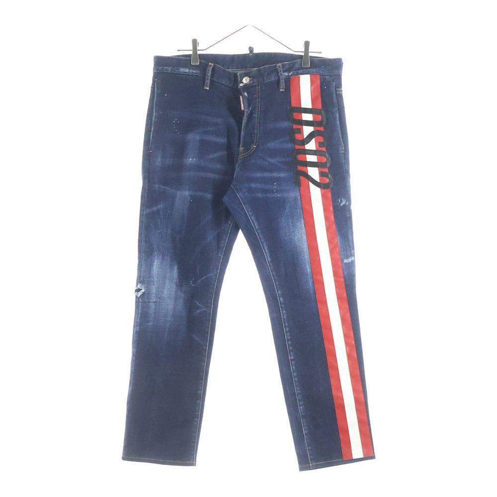 DSQUARED2(ディースクエアード) Cool Guy Jean クール ガイ レザーストライプデザイン デニムパンツ インディゴ S74LB0726 S30664