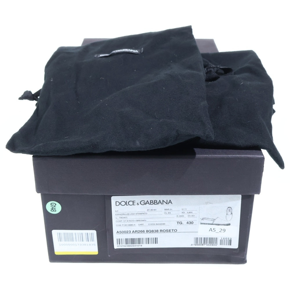 DOLCE & GABBANA(ドルチェアンドガッバーナ) ESPADRILLAS エスパドリーユ キャンバス ローズデザイン スリッポン 靴 スニーカー ブラック A50023 AR266 8Q838