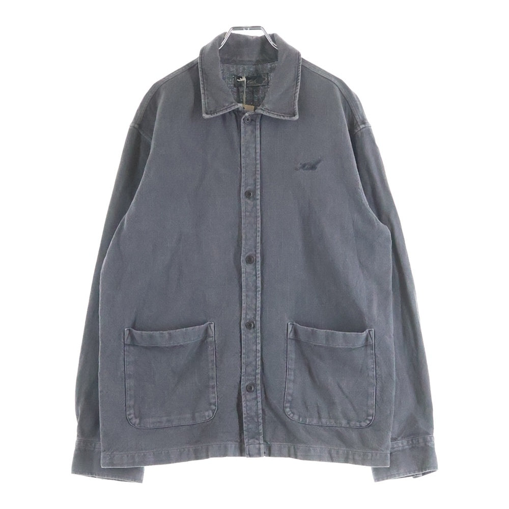 KITH(キス) 25SS Soft Woven Long Sleeve Boxy Collared Overshirt ロゴ刺繍 フェード加工 長袖シャツ グレー