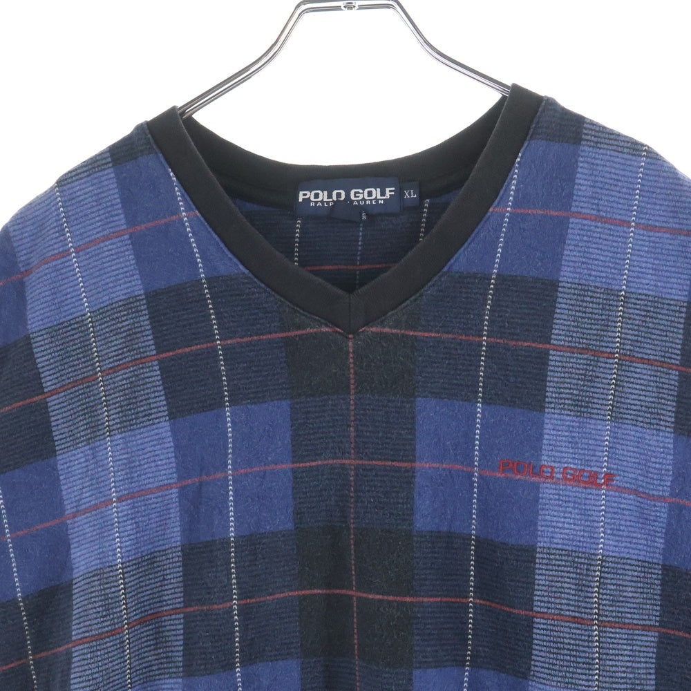 Polo GOLF Ralph Lauren(ポロゴルフラルフローレン) 90S Check Vest ロゴ刺繍 チェックベスト ブルー