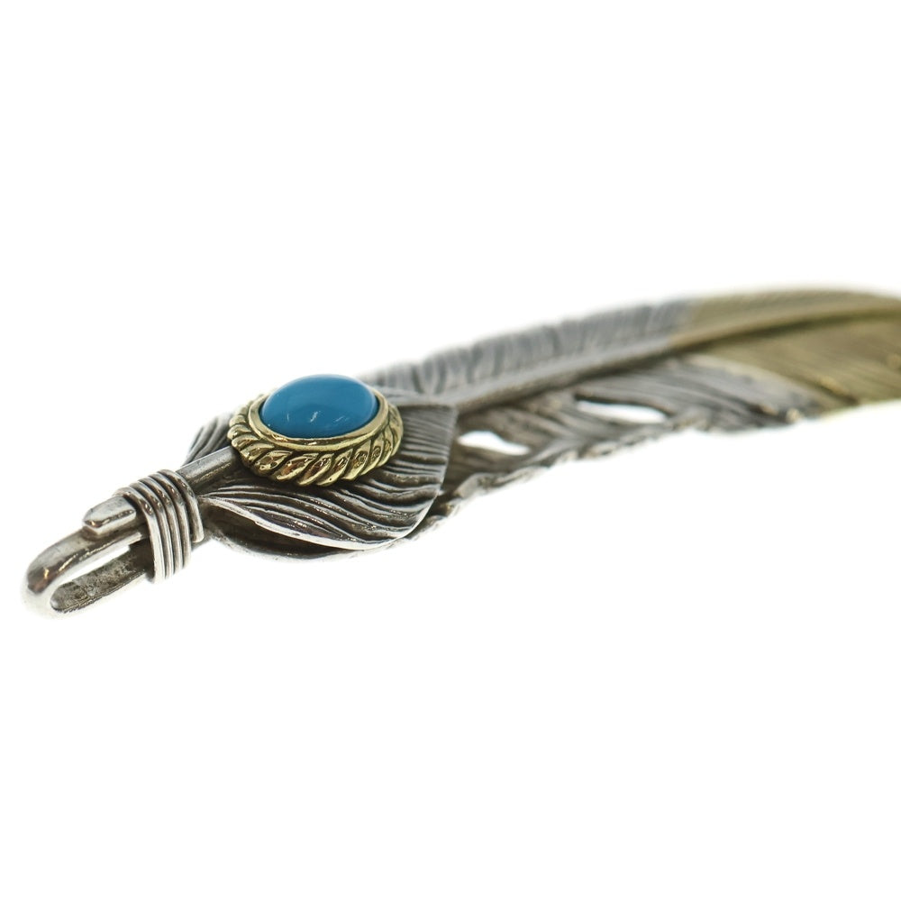 TADY & KING(タディアンドキング) ハートSV先金フェザー上銀金縄ターコイズ ペンダントトップ 左向き L ゴールド/シルバー