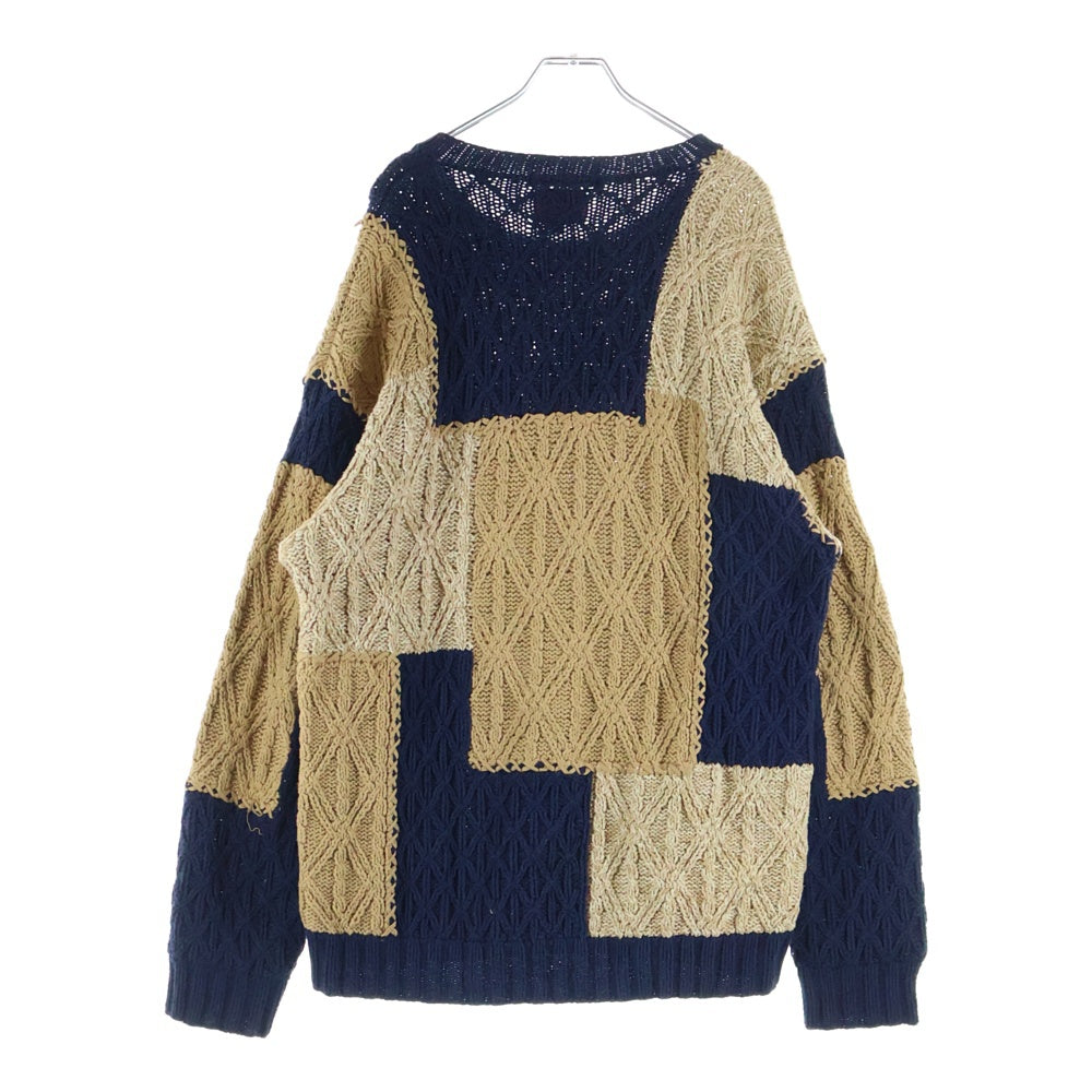 TOMMY HILFIGER(トミーヒルフィガー) Knit Cotton Sweater コットンニットセーター 切り替え手編みニット ベージュ/ ネイビー
