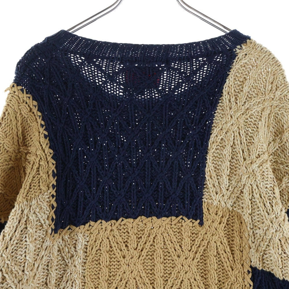 TOMMY HILFIGER(トミーヒルフィガー) Knit Cotton Sweater コットンニットセーター 切り替え手編みニット ベージュ/ ネイビー