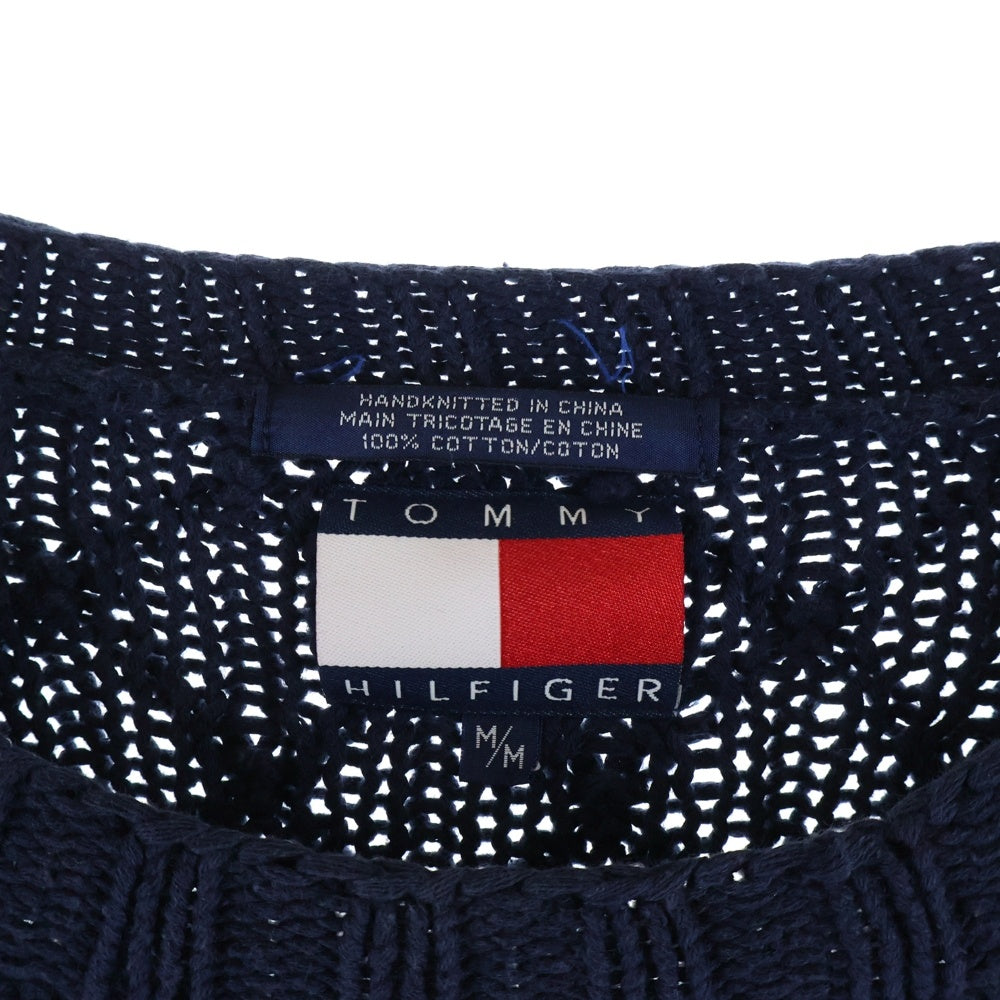 TOMMY HILFIGER(トミーヒルフィガー) Knit Cotton Sweater コットンニットセーター 切り替え手編みニット ベージュ/ ネイビー