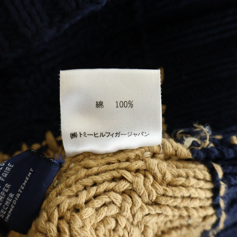 TOMMY HILFIGER(トミーヒルフィガー) Knit Cotton Sweater コットンニットセーター 切り替え手編みニット ベージュ/ ネイビー