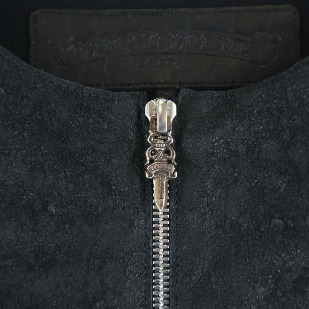 CHROME HEARTS(クロムハーツ) Collarless Leather Jacket 裏地カシミヤ ラムレザーノーカラージャケット ブラック