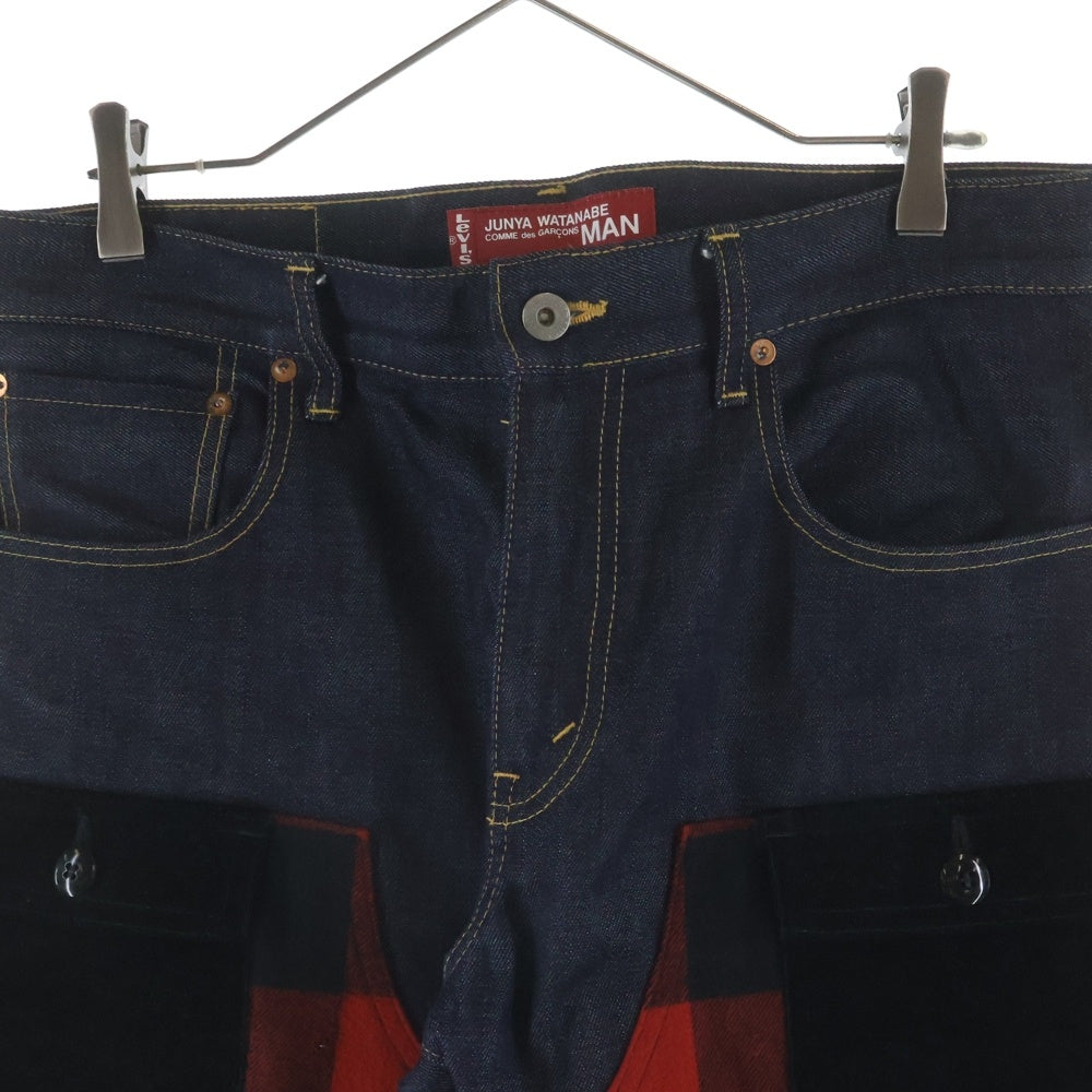 JUNYA WATANABE COMME des GARCONS(ジュンヤワタナベ コムデギャルソン) × Levi's チェック柄切り替え マルチポケット ジップアップ デニムパンツ インディゴ WT-P215