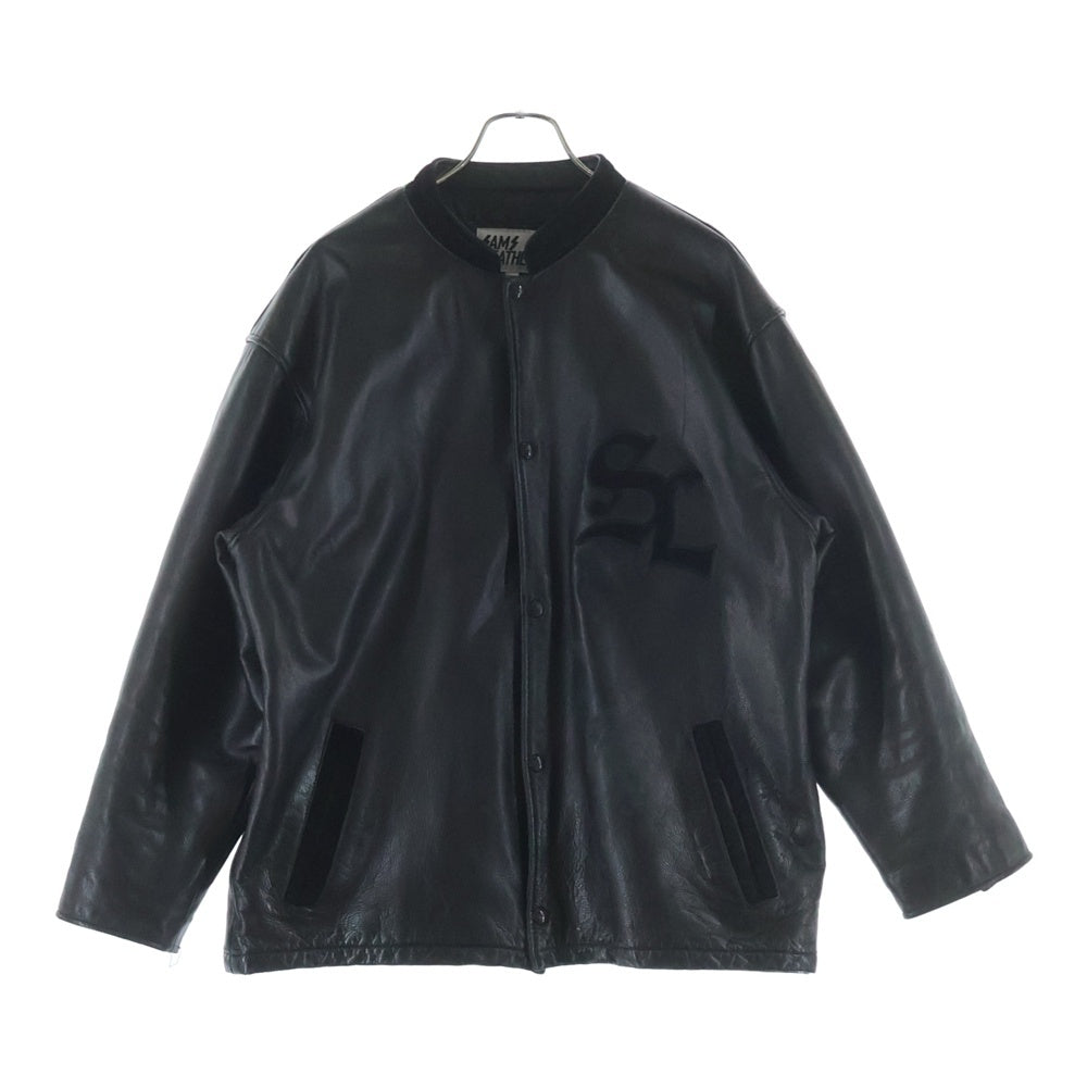 SAMS LEATHERS(サムズレザー) ロゴパッチ付き フロントボタンダウン カウレザー ブルゾン ジャケット ブラック